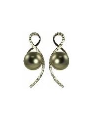 14KW 9-10mm Tahitian cultured pearl and diamond earrings with .46 cttw. Crown Select.