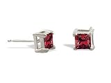 14K White Gold Square Created Ruby Stud Earrings