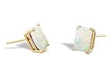 14K Yellow Gold Genuine Emerald-cut Opal Stud Earrings