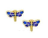 14k Yellow Purple Enamel Childrens Dragonfly Earrings