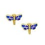 14k Yellow Purple Enamel Childrens Dragonfly Earrings
