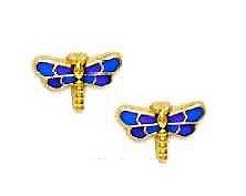Childrens Toyshop  Jewelry : 14k Yellow Purple Enamel Childrens Dragonfly Earrings