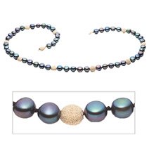 Black Coin shape Pearl with 14k Gold Pave cut bead Necklace