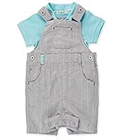 2 Piece Autograph Pure Cotton Bodysuit & Oxford Bibshort Dungaree Outfit
