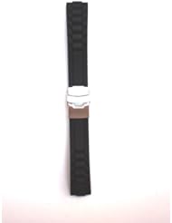 22mm Black President Style Rubber/Silicone Watchband with S/S Deployment Buckle