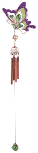 Wind Chime Copper And Gem Garden Decoration Purple And Green Butterfly