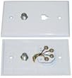 Satellite Wall Plate, F-Pin Connector + Telephone Jack, White