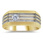 0.18 Cts Diamond Solitaire Groove Mens Ring in 14K Two Tone Gold