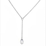 Clear Drop CZ Briolette Silver Y Necklace