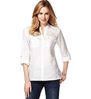 Pure Linen Open Neck Collar Studded Blouse