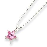 Sterling Silver Pink CZ Star Necklace - 18 Inch