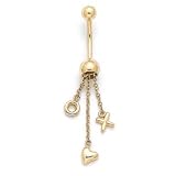14K BELLY RING DANGLE X/O/HEART- ES-1329