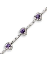 Sterling Silver Amethyst And Clear CZ Heart Bracelet - 7 Inch