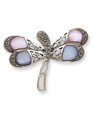 Sterling Silver Marcasite and Mother of Pearl CZ Butterfly Pin