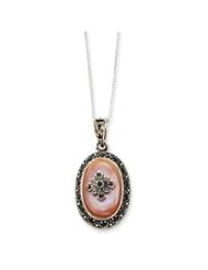 Sterling Silver Marcasite Pink Shell Pendant w/ 18" box Chain