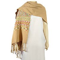 Cotton shawl, 'Cinnamon Citrus'