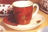 Set of 6 Red Espresso Cups & Saucers with Beans KIT 001