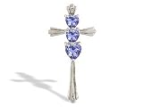 14K White Gold Genuine Heart Tanzanite and Diamond Cross Pendant