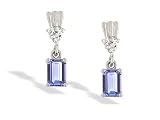 14K White Gold Genuine Emerald-cut Tanzanite and Diamond Dangle Drop Earrings