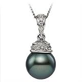 14k, Black Tahitian Pearl and Diamond Pendant with Chain