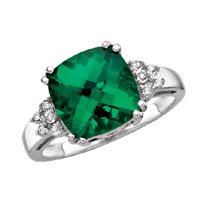 10kt. White Gold, Lab Created Green Garnet & Diamond Ring