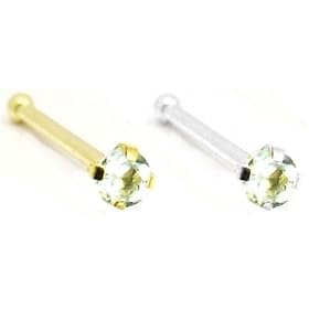 14K Gold Nose Bone with Genuine Aquamarine, 22 Ga by MsPiercing