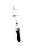 Long Sterling Silver Ankh Pendant with Genuine Black Onyx Crystal Dangle
