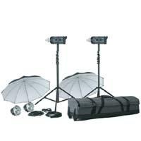 Bowens Gemini 1000 watt Monolight Kit with 2 500wsR Heads, 2 Light Stands, Reflectors, Umbrellas & Deluxe Rolling Carrying Case.