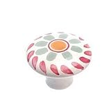 37mm Dia Painted Ceramic Knob - Green Flower