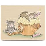 21RTmctL9YL. SL160  House Mouse Wood Mounted Rubber Stamp: Birthday Cupcake
