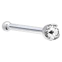 Solid 14KT White Gold 2mm Genuine Diamond Nose Bone - 20 Gauge