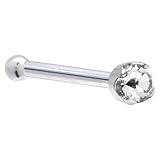 Solid 14KT White Gold 2mm Genuine Diamond Nose Bone - 20 Gauge