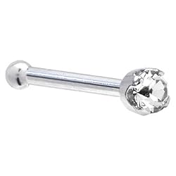 Solid 14KT White Gold 2mm Genuine Diamond Nose Bone - 20 Gauge