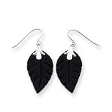 Sardelli - 14k White Gold Onyx w/Leaf Dangle Earrings