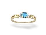 14K Yellow Gold Genuine Round Blue Topaz and Diamond Ring