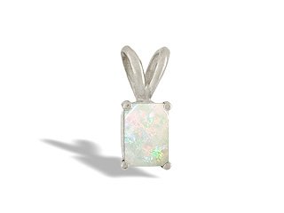 14K White Gold Genuine Emerald-cut Opal Pendant