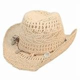 New Ladies Open Weave Straw Cowboy Sun Hat with Shell Band One Size 57cm Sent Boxed Available from £5.99