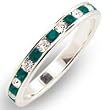 Women's Stone Band Emerald Swarovski Crystal Ring, Sterling Silver .925