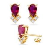 0.12 Ct Diamond and 0.90 Ct Ruby Earrings in 14K Yellow Gold