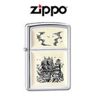 Zippo Scrimshaw Ship Emblem High Polish Chrome Pocket Lighter