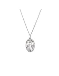 Oval Miraculous Medal Necklace in Solid Sterling Silver 23.00X16.00 MM