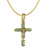 Vermeil (24k Gold over Sterling Silver) Genuine Emerald and Diamond Accent Stone Cross Pendant