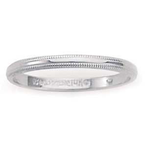 10K White Gold 2mm Domed Milgrain Traditional Fit Wedding Band Ring (Sizes 4 to 8). BENCHMARK