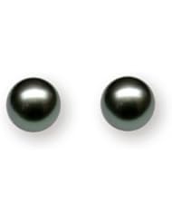 PremiumPearl 8-13MM AAA Quality Black Tahitian Pearl Stud Earrings 14K Gold