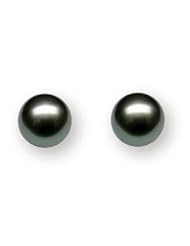 PremiumPearl 8-12MM AA+ Black Tahitian Pearl Stud Earrings 14K Gold