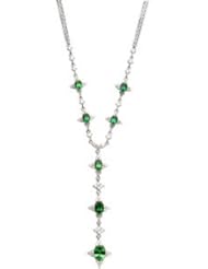 14K White Gold 4x3 5x3 Genuine Tsavorite Garnet And Diamond Necklace