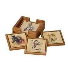 Click here to buy COWGIRL western VINTAGE cedar WOOD COASTERS Set 4 by Montana Silversmiths.