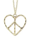 Gold Metal Hammered Peace Sign Heart Necklace