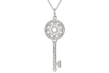 1/2 Carat Diamond Sterling Silver Key Pendant w/ Chain