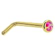 Solid 14KT Yellow Gold 2mm Brilliant Pink Synthetic Opal L-Shaped Nose Ring - 20 Gauge